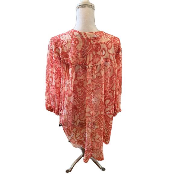 Badgley Mischka Sheer Flowing Tunic Top Pink Floral Print XL - Picture 5 of 8